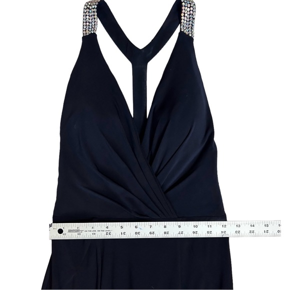 JOVANI Navy Blue Formal Dress sz 2 Halter Sleeveless Rhinestones Full Lengrh - Picture 6 of 14